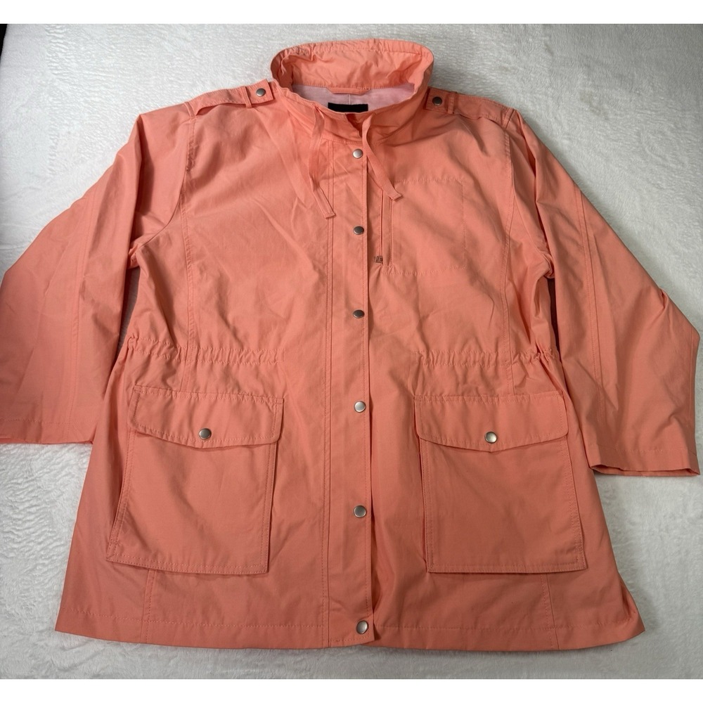 Talbots Rain Jacket Womens Plus 1X Coral Hooded‎ Full Zip Coat New With Tags